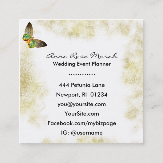 **金ゴールド金箔付き神秘的金ゴールド金箔付き蝶 スクエア名刺 (裏面)