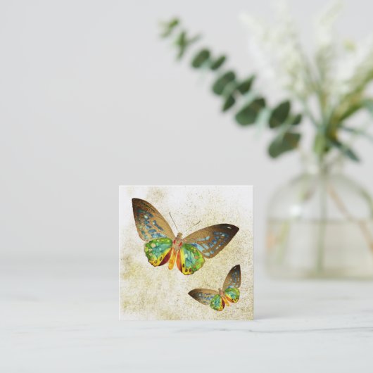 **金ゴールド金箔付き神秘的金ゴールド金箔付き蝶 スクエア名刺 (スタンド正面)