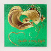 金ゴールド金魚の緑箔モノグラム | ジグソーパズル (縦)