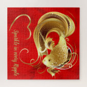 金ゴールド金魚の赤箔モノグラム | ジグソーパズル (横)