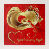 金ゴールド金魚の赤箔モノグラム | ジグソーパズル (縦)