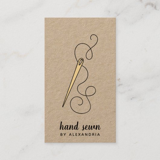 金ゴールド針と糸 |クラフト素朴垂直 名刺 (正面)
