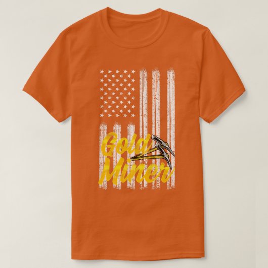 金ゴールド鉱夫の7月4日アメリカ国旗 Tシャツ (デザイン正面)