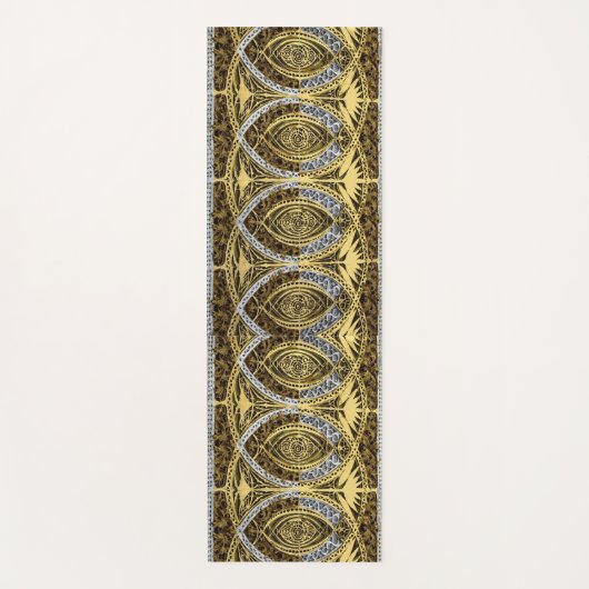 金ゴールド銀とオニキスのプリントの渦巻き ヨガマット (正面)