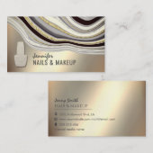 金ゴールド銀アゲイトのシックな金属爪、 ネイル 名刺 (正面/裏面)