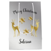 金ゴールド銀エレガントのクリスマスの雪の結晶トナカイ ミディアムペーパーバッグ (裏面)