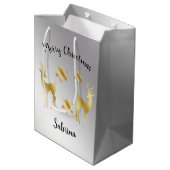 金ゴールド銀エレガントのクリスマスの雪の結晶トナカイ ミディアムペーパーバッグ (裏面アングル)