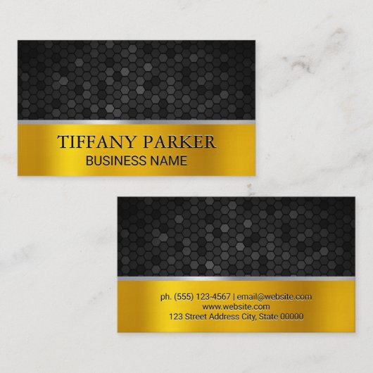 金ゴールド銀メタリック |黒の幾何学的 名刺 (正面/裏面)