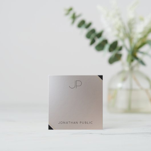 金ゴールド銀モノグラムモダンテンプレート スクエア名刺 (スタンド正面)