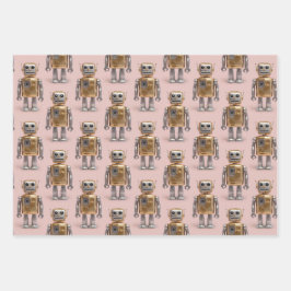 金ゴールド銀ロボットピンク包み紙 ラッピングペーパーシート