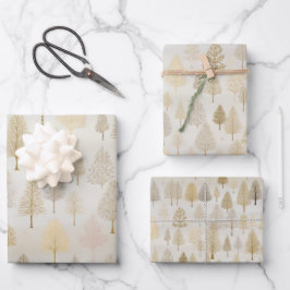 金ゴールド銀水色クリスマスツリー ラッピングペーパーシート