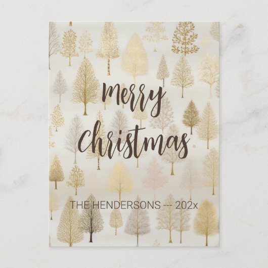 金ゴールド銀色のクリスマスツリー シーズンポストカード (正面)