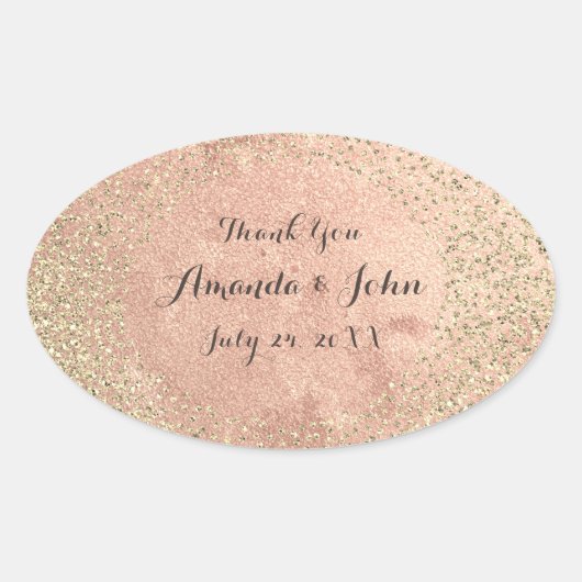 金ゴールド銅グリッター保存日付ありがとう名前 楕円形シール (正面)