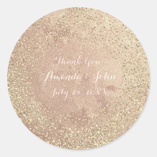 金ゴールド銅グリッター日付を保存サンキューラウンド ラウンドシール (正面)