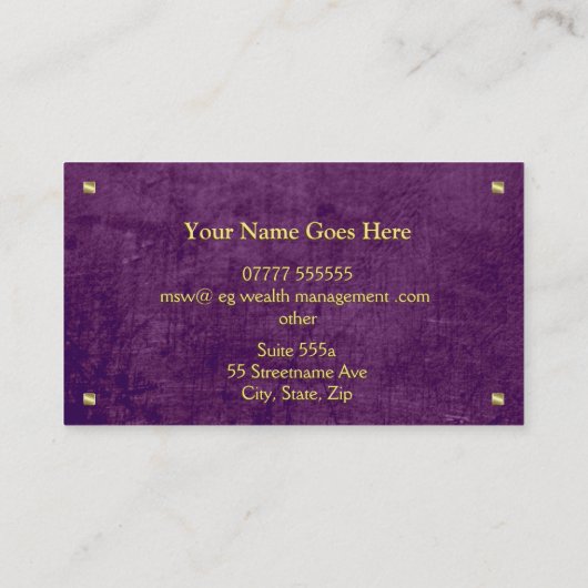 金ゴールド銘板パープルレザールック、ウェルスアドバイザー 名刺 (裏面)