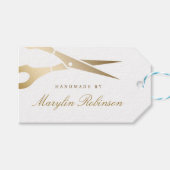金ゴールド鋏 |白エレガントと黒の手作り ギフトタグ (正面(横))
