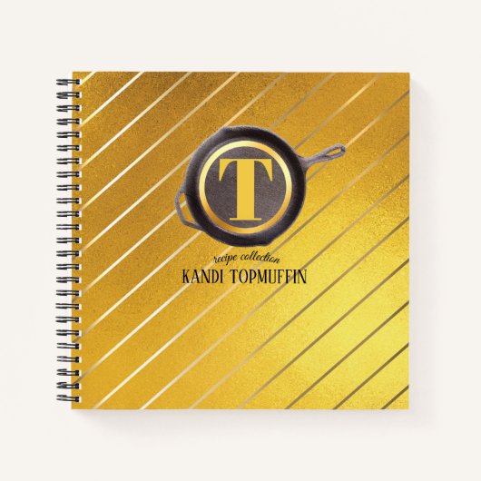 金ゴールド鋳鉄鍋パーソナライズされたレシピ ノートブック (正面)