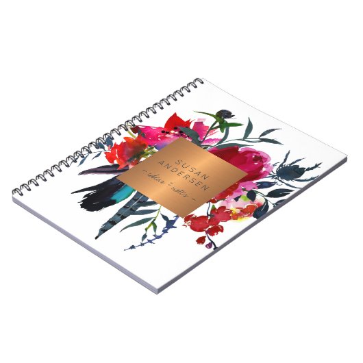 金ゴールド鋼エレガント銅金属赤色海軍フローラ ノートブック (左側)