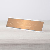 金ゴールド鋼銅金属商号モノグラム デスクネームプレート (正面)