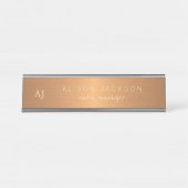 金ゴールド鋼銅金属商号モノグラム デスクネームプレート (正面)