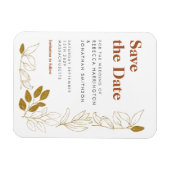 金ゴールド錆の葉テラコッタウェディング日付を保存 マグネット (横)