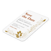 金ゴールド錆の葉テラコッタウェディング日付を保存 マグネット (左側)