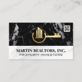 金ゴールド鍵からシティーロゴ | 黒大理石 名刺 (正面)