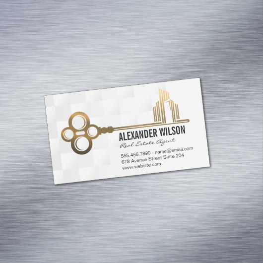 金ゴールド鍵シティロゴ |不動産実在プロパティ マグネット名刺 (インサイチュ)