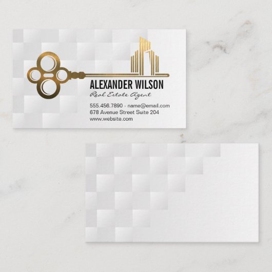 金ゴールド鍵シティロゴ |不動産実在プロパティ 名刺 (正面/裏面)