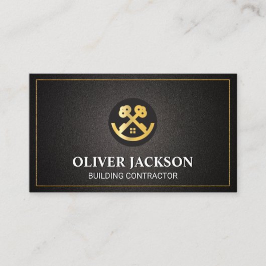 金ゴールド鍵ハウスロゴ |建築実在不動産 名刺 (正面)