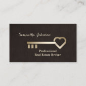 金ゴールド鍵ブラウンリネン実在エステート名刺 名刺 (正面)