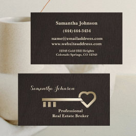 金ゴールド鍵ブラウンリネン実在エステート名刺 名刺