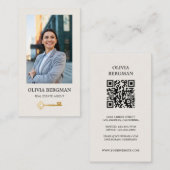 金ゴールド鍵実在プロフェッショナルエステートフォトQRコード 名刺 (正面/裏面)