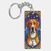 金ゴールド鎖付き犬のステンドグラスポートレート キーホルダー (正面左)