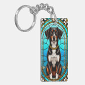 金ゴールド鎖付き犬のステンドグラスポートレート キーホルダー (正面左)