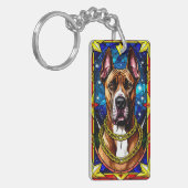 金ゴールド鎖付き犬のステンドグラスポートレート キーホルダー (正面左)