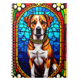 金ゴールド鎖付き犬のステンドグラスポートレート ノートブック