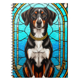 金ゴールド鎖付き犬のステンドグラスポートレート ノートブック