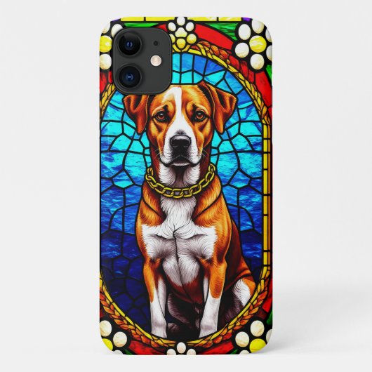 金ゴールド鎖付き犬のステンドグラスポートレート Case-Mate iPhoneケース (裏面)