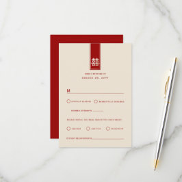 金ゴールド長長方形ダブル幸せアジア結婚ズ 出欠カード