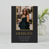 金ゴールド降下 |フォイルフォト卒業発表 箔招待状 (立ち正面)