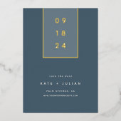 金ゴールド降下 |ホイモダンル日付カードを保存 箔招待状 (正面)