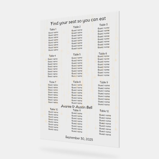 金ゴールド降雨文字列結婚ライトの座席表 アクリルサイン (傾斜)