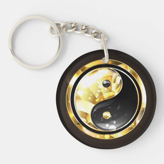 金ゴールド陰陽オンブラック キーホルダー (正面)