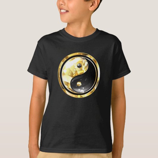 金ゴールド陰陽オンブラック Tシャツ (正面)