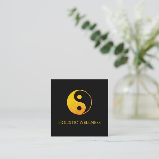 金ゴールド陰陽シンボルホリスティックヒーラーQRコード スクエア名刺 (スタンド正面)