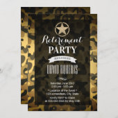 金ゴールド陸軍星迷彩軍隊退職 招待状 (正面/裏面)