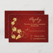 金ゴールド離れつる植物オンレッドダマスクRSVP招待状 出欠カード (正面/裏面)