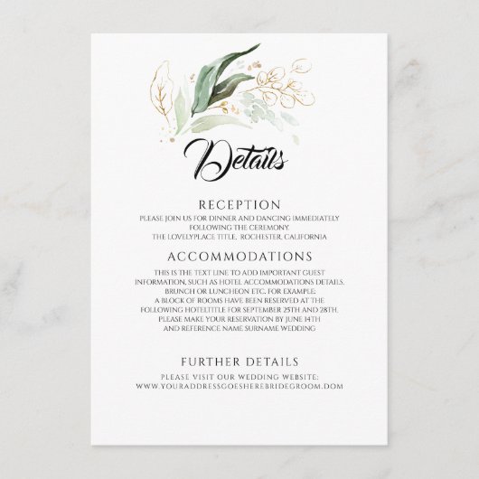 金ゴールド離れとユーカリプトゥス結婚グリーンリーの詳細 エンクロージャーカード (正面)