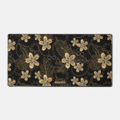 金ゴールド離れのパームと花の黒 デスクマット (正面)